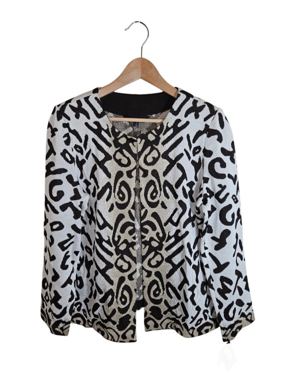 Ming Wang Women's Abstract Beige & Brown Open Front Knit Cardigan Size L NEW